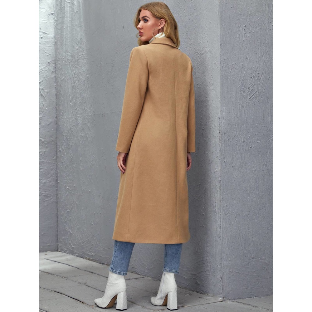 Single Button Overcoat peacoat pea coat preppy tan camel long line - Picture 2 of 7